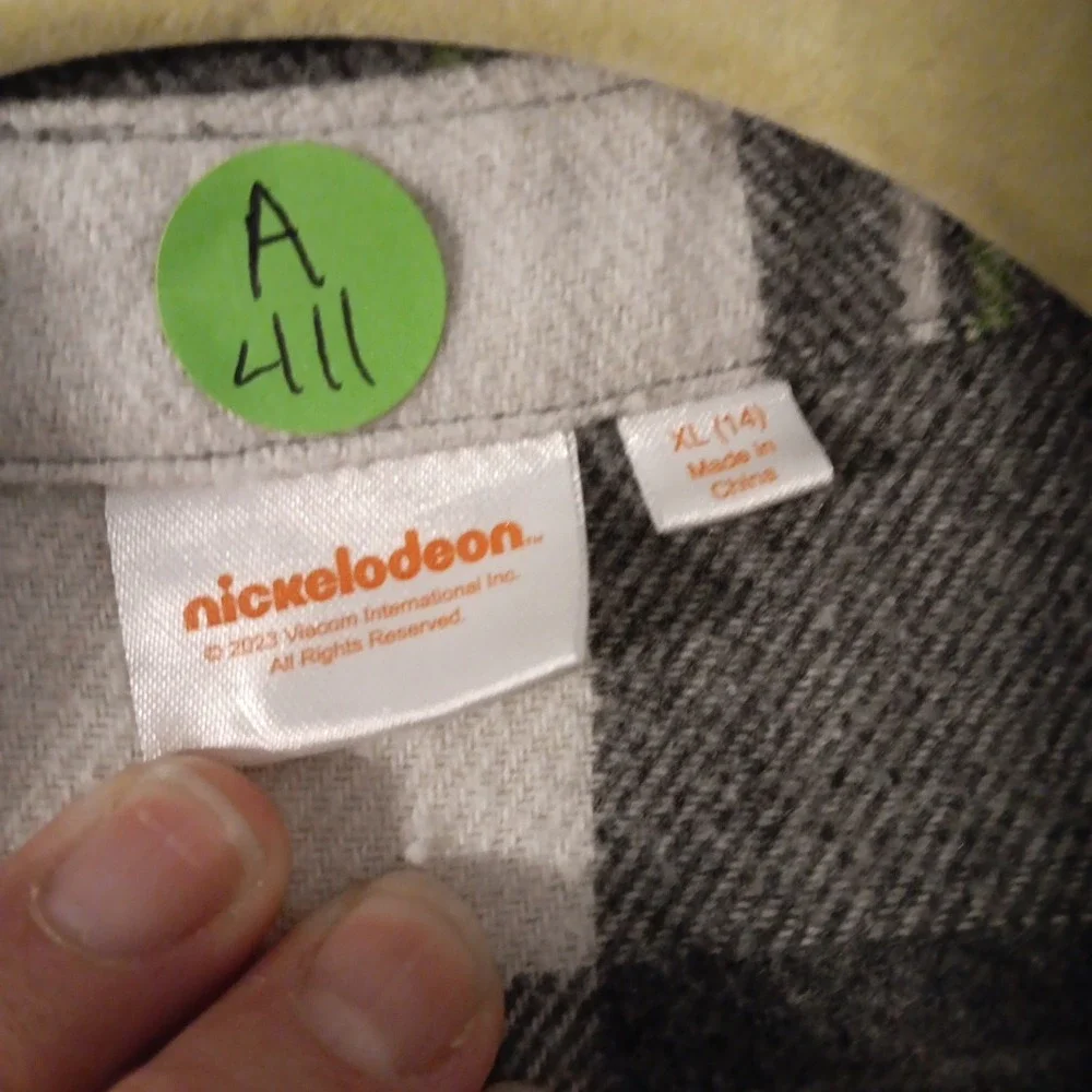 Nickelodeon Boys Flannel Shacket Sz. XL  Grey/White/Green‎ Ninja Turtles TMNT